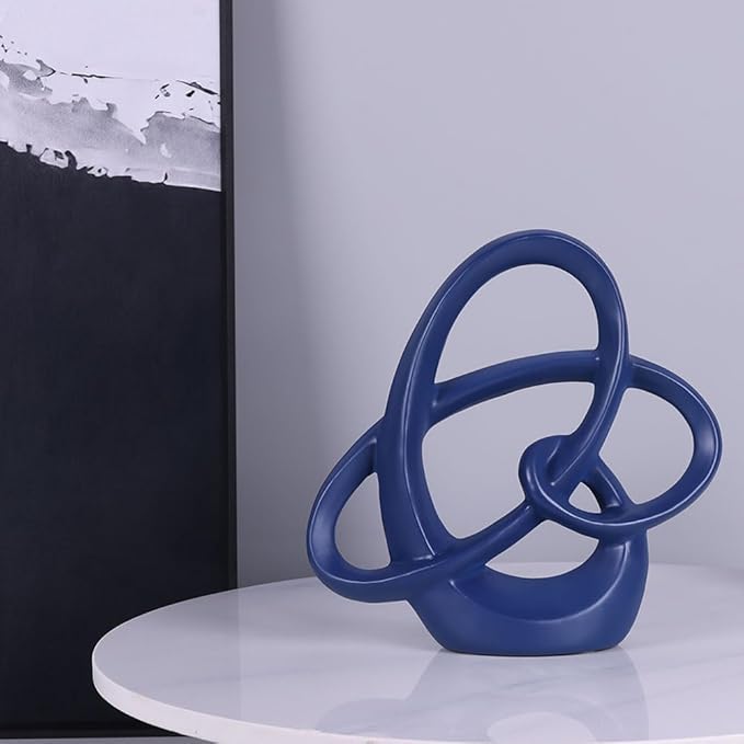QIANLING Blue Knot Statue Decor - Modern Sculptures Home Decor, Resin Abstract Decor Art Accent,Blue Centerpieces for Living Room, Bedroom, Bathroom, Office, Shelf, Mantel - Wedding, Coffee Table