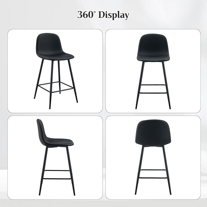 Barstools Set of 4, 24.6" Counter Height Bar Stools with Back & Metal Footrest, Modern Island Chairs Set of 4 for Kitchens Island Home Bar(2 Black & 2 White)