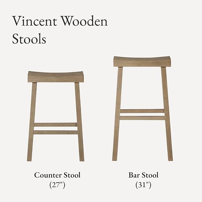 Maven Lane Kitchen Bar Stool, Modern Farmhouse Wood Counter Barstool, Kitchen Island Counterstool, Counter Height Bar Stools for Kitchen, Wide Seat Backless Bar Stools, Vincent 26 Inch, Antiqued Grey