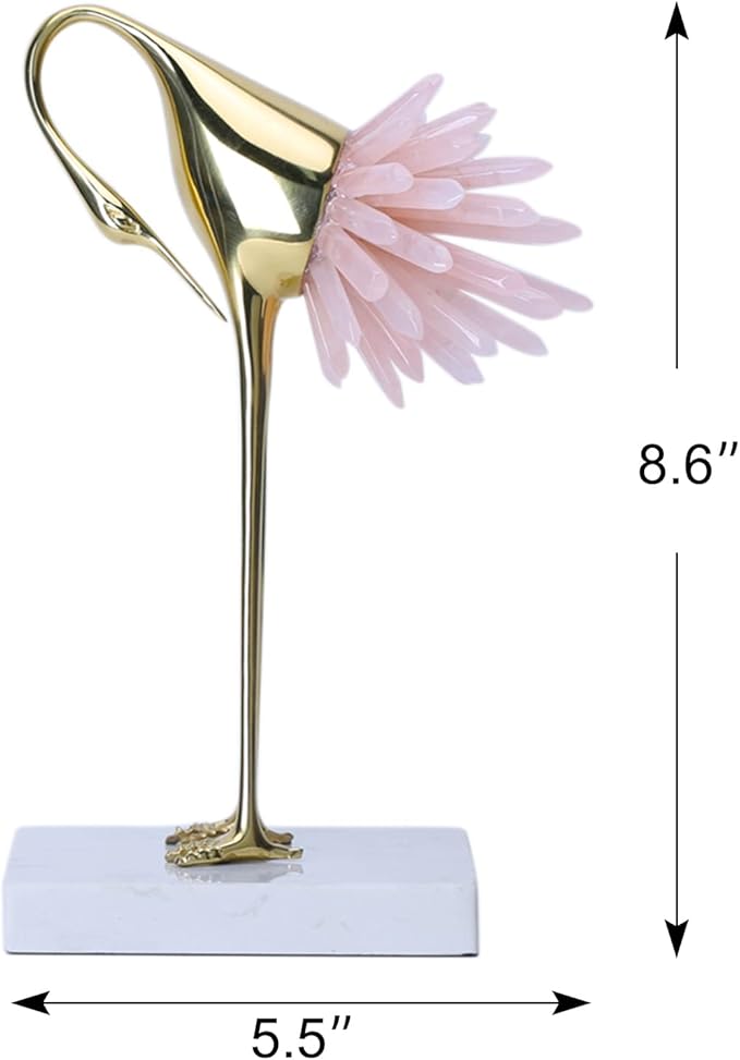 suruim Gold Decor Accents,Brass Birds Statues Gold Home Decor Modern Crystal Decor Ornaments for Living Room, Bedroom, Office Desktop, Cabinets (Pink C)