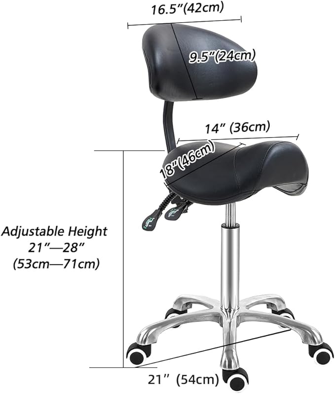Antlu Saddle Stool Chair with Back Support, Ergonomic Esthetician Stool Chair for Salon Tattoo Spa Medical Dentist Clinic (with Backrest, Black)