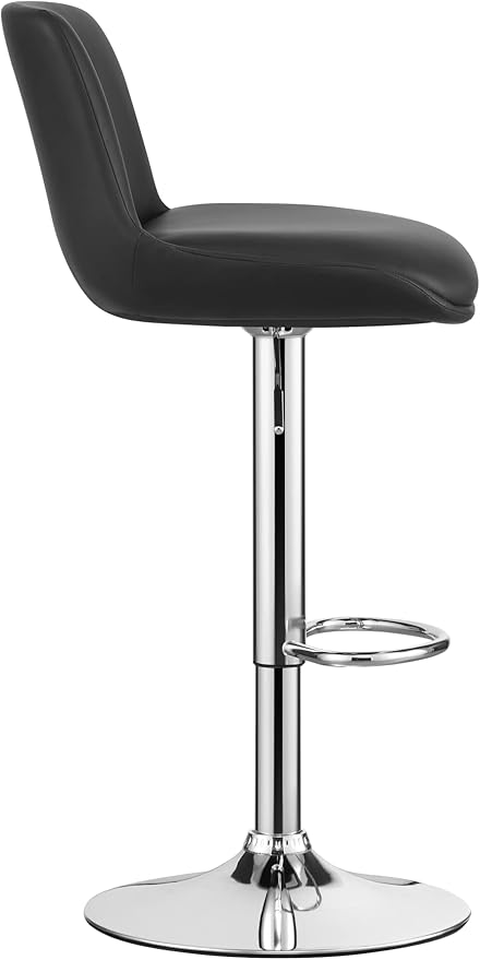 MINCETA Bar Stools,Modern Upholstered Swivel Stool with Back for Bar and Counter Height, Adjustable Height 24" to 34",Set of 4,PU in Black.