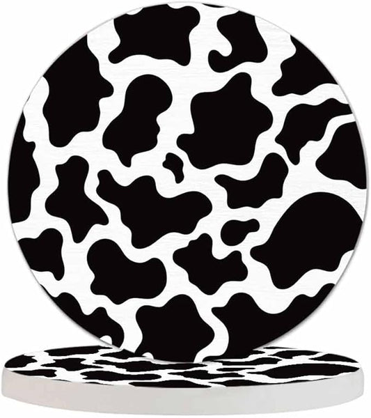 Milch Cow Skin Texture Coasters Set for Wood Table Black White Spot Monochrome Tabletop Protection Mat for Mugs and Cups 4 Inch for Kitchen Office Home