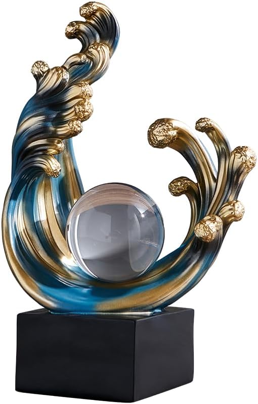 Modern Abstract Decorative Wave Statue, Blue Abstract Art Home Decor,Crystal Ball Art Wave Resin Sculpture, Office Desk Stand, Dining Table Center Decorative Aesthetics(A,Blue)