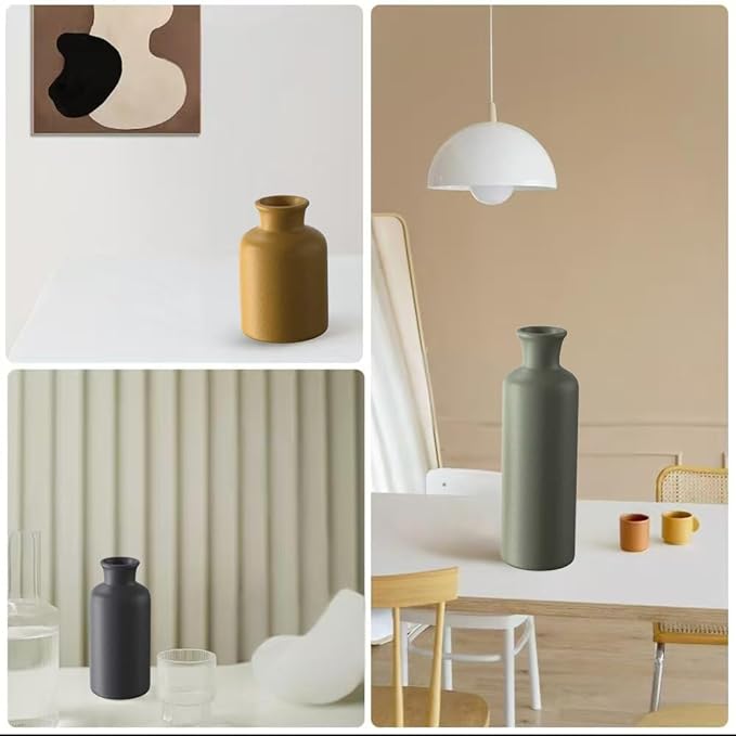 3PCS Ceramic Vase Set for Pampas Grass, Modern Boho Home Decor, Matte Handmade Vases Multi-Color for Farmhouse Living Room Shelf, Mantel, Centerpieces, Kitchen, Coffee Table Decoration