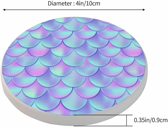 Mermaid Tail Coaster for Drinks Individual Mesh Gradient Mermaid Fish Skin Presents for Housewarming Birthday and Family 100% Diatomite 4''X 4'',2 Pack