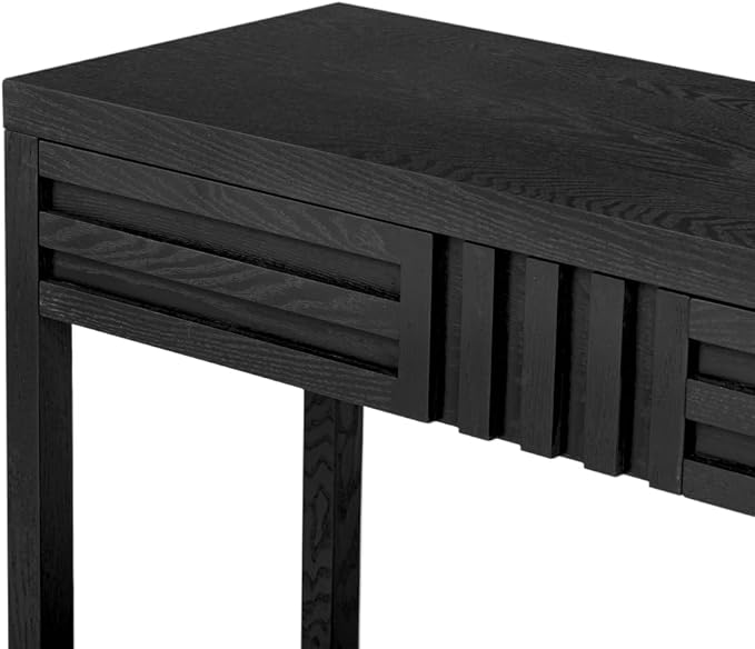 Mid Century Modern Console Table with Ash Veneer,Wood Fluted Entryway Table with Storage Drawers and Shelf for Entryway,Foyer,Living Room (Black)
