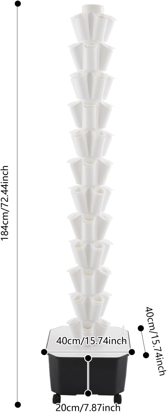 12-Tier Hydroponic Growing Tower, 60-Plant Indoor Gardening System w/Automatic Water Circulation, Vertical Aeroponic Tower Garden for Herbs, Vegetables, Fruits (White, 60-Plants)