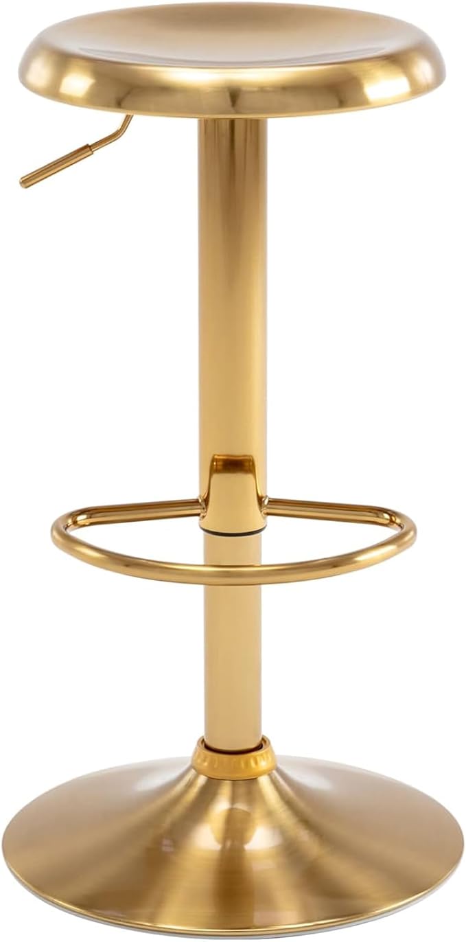 Brage Living Bar Stools, Adjustable Height Swivel Bar Stools, Metal Airlift Barstools, Backless Counter Height Bar Chairs for Kitchen Dining Room Pub Cafe 1Pc (Gold)