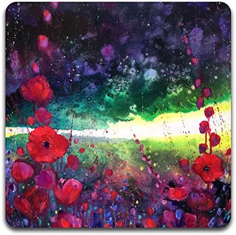 Watercolor Red Flowers Square Coaster Set - Made of Recycled Rubber - Set of 4