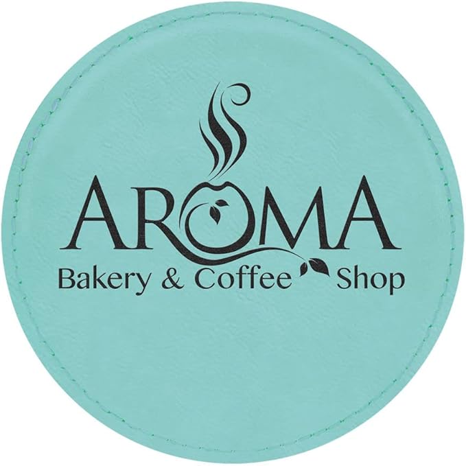 Custom Engraved Coasters | Personalized Leather Coaster | Set of 6 | Drink Coasters with Holder | Laser Engraved | Tabletop Protection | Gift for Couples (Round 4", Teal w/Black)