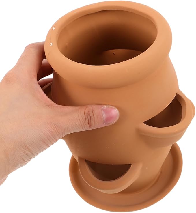 VICASKY Strawberry Planter Pot Tower Planters Outdoor Plants Terracotta Hen Chicks Pots Shaped Green Stalk Plant Stoneware Embossed Succulents Orchids Decorative Vertical Gardening Balconies