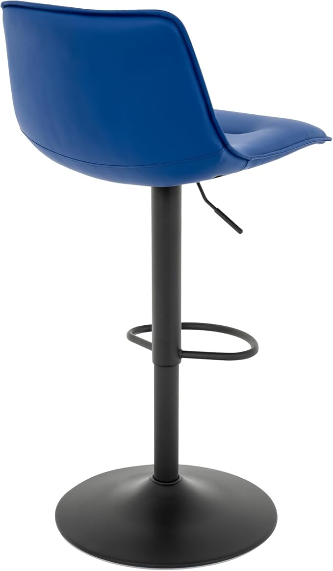 Brage Living Adjustable Bar Stool, Modern PU Leather Swivel Counter Height Barstool with Back, Armless Airlift Curved Bar Chair for Kitchen Dining Cafe, 1 pc (Blue, Black Base)