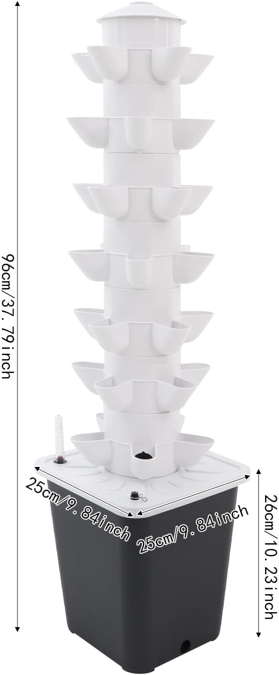 7-Tier Hydroponic Growing Tower, 35-Plant Indoor Gardening System w/Automatic Water Circulation, Vertical Aeroponic Tower Garden for Herbs, Vegetables, Fruits (Grey, 35-Plants)