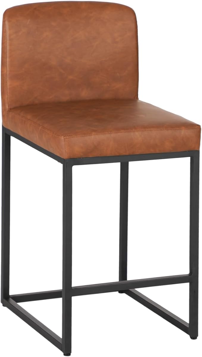 Sophia & William Brown Bar Stools, Counter Height 24" Bar Stools with Back, Modern PU Leather Kitchen Island Bar Chairs,1 Pack