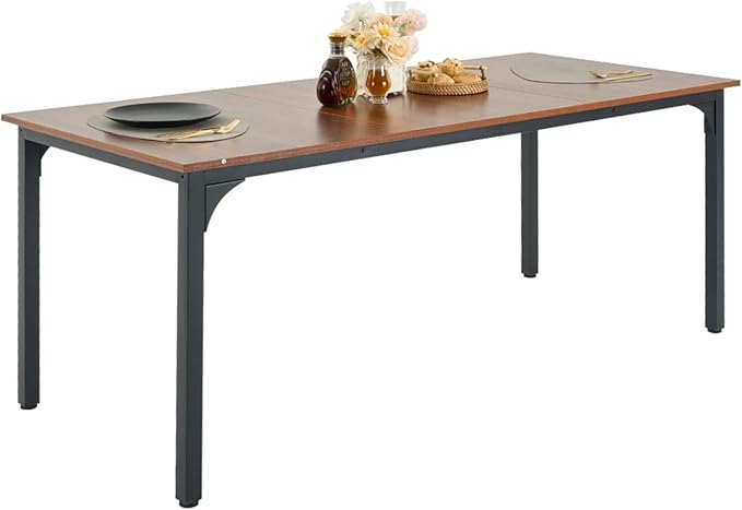 VEVOR Rectangle Dining Table, 71 inch Length Large Wood Tables for 6-8 Person, Farmhouse Dinner Furniture, Rustic Conference Desk with Iron Legs, for Home Kitchen Living Room, Brown(Only Table)