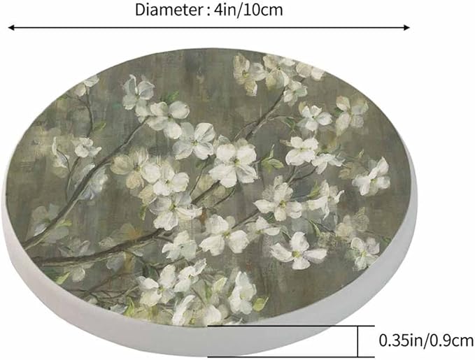 Flowering Dogwood Coaster Oil Painting Design Beautiful Bouquet Floral Bloom Tabletop Protection for Any Table Type Wood, Granite, Glass, Soapstone, Sandstone, Marble, Stone Tables