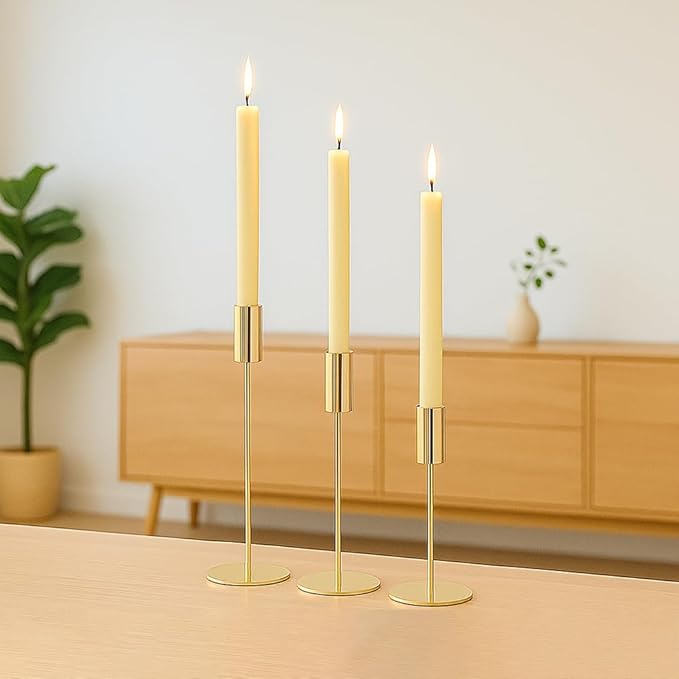 Foryoudecor Vintage Set of 6 Tapered Candle Holders, Gold Candlestiks for Dining Table, Living Room Decor, Wedding - Elegant Candle Sticks Holder Set for Table Centerpiece, Home Decoration
