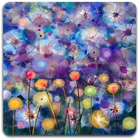 Beautiful Watercolor Flowers Square Coaster Set - Made of Recycled Rubber - Set of 4