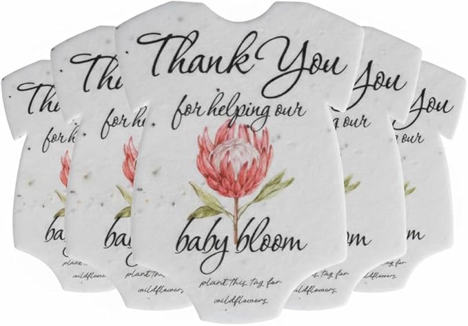 Plantable Onesie Seed Paper – 5 Protea Baby Shower Favors for Guests with Wildflower Seeds, Baby Shower Gifts for Guest
