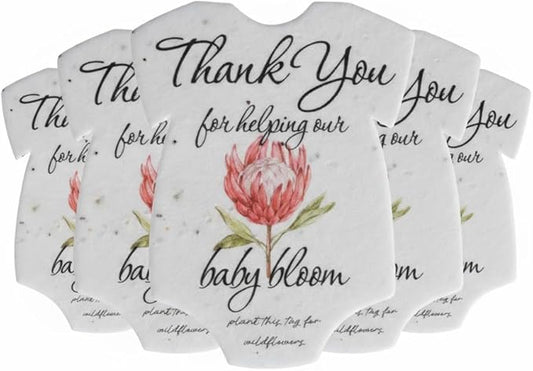 Plantable Onesie Seed Paper – 5 Protea Baby Shower Favors for Guests with Wildflower Seeds, Baby Shower Gifts for Guest