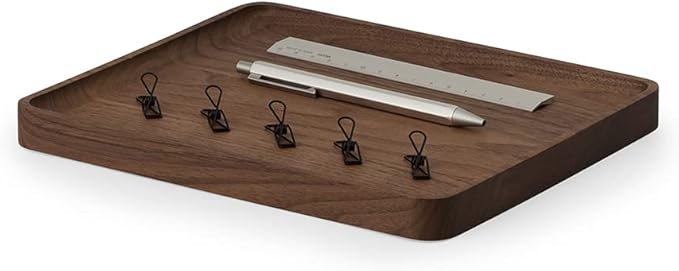 Oakywood Handcrafted Wooden Catchall Tray - Wooden Desk Organiser - Made in The EU - Natural Wood Desktop Storage - Customizable in 3 Sizes - Natural Walnut - 24x20 cm (9.4"x7.9")