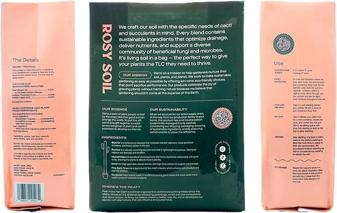 Rosy Soil Cactus and Succulent Potting Soil Mix for Houseplants - Fast Draining Organic Potting Soil for Succulents, AloeVera, Indoor Plant - Root Boosting for Drought Tolerant Growth, Pack of 2