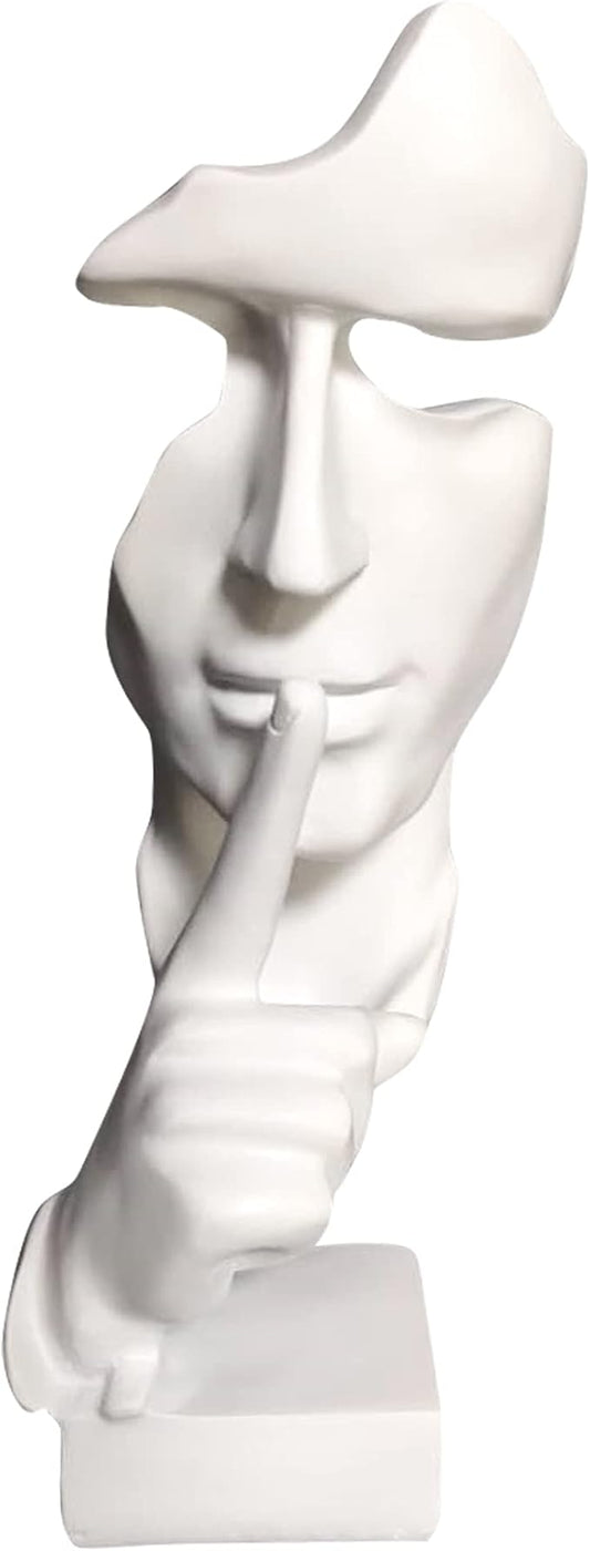 Silence is Golden Thinker Statue - 28cm Modern and Creative Abstract Sculpture of Keep Silent Man Statue Figurine for Home Living Room Office Desk Decor (White)