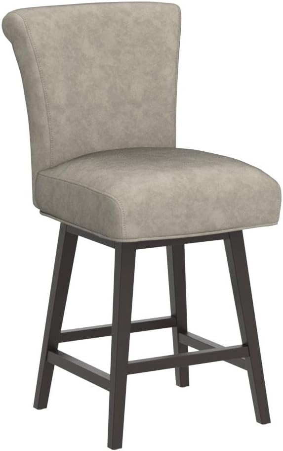 CHITA 26 Inch Counter Height Swivel Bar Stools Set of 2, FSC Certified Modern Upholstered Faux Leather Swivel Barstool Chair with Back, Stone Grey