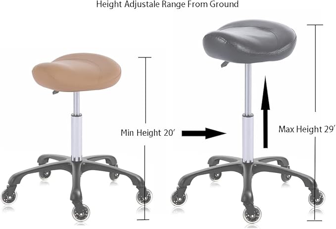 Hydraulic Saddle Stool with Wheels Height Adjustable Stylish Ergonomic Rolling Swivel Chair for Hygienic Clinic Salon Tatoo Massage Office (Camel)