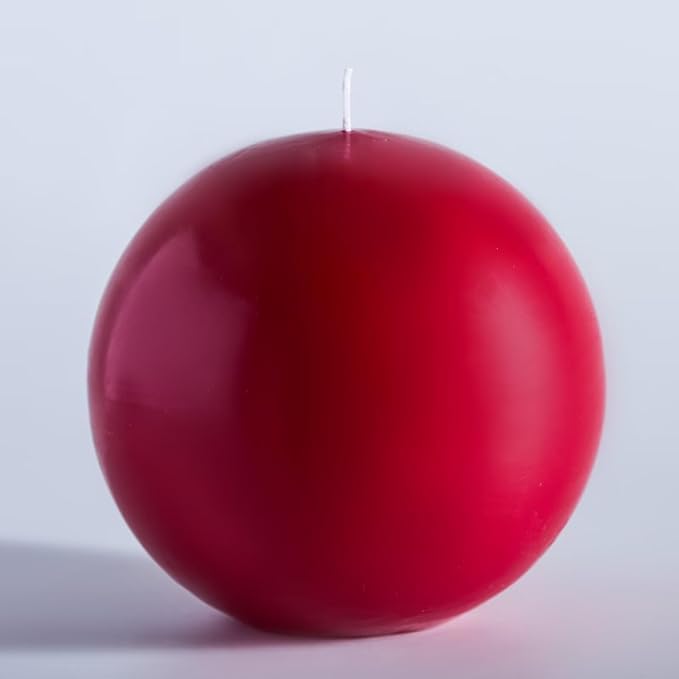 MOZEAL Hand-Poured, 6 Inch Red Large Round Ball Candles - Elegant Red Round Pillar Candles, Dripless, Unscented, Smokeless, Ideal for Valentine's Day and Christmas.