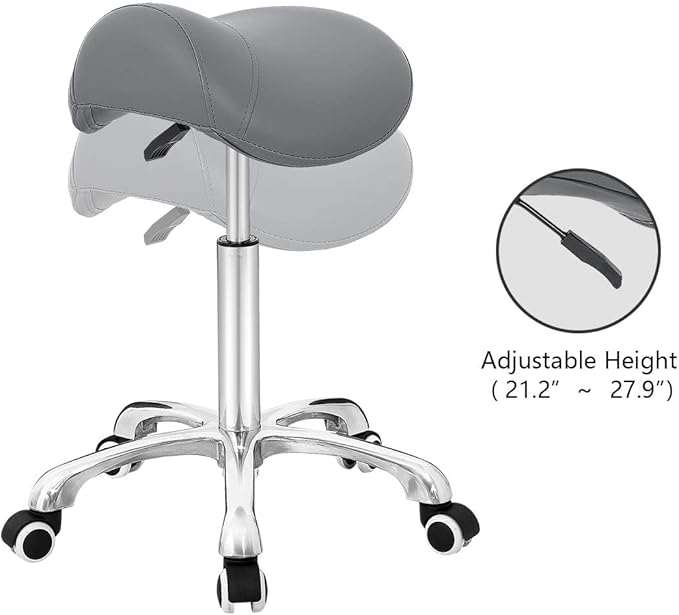 Antlu Saddle Stool Rolling Chair for Office Massage Salon Kitchen Spa Drafting,Adjustable Hydraulic with Wheels (Grey)