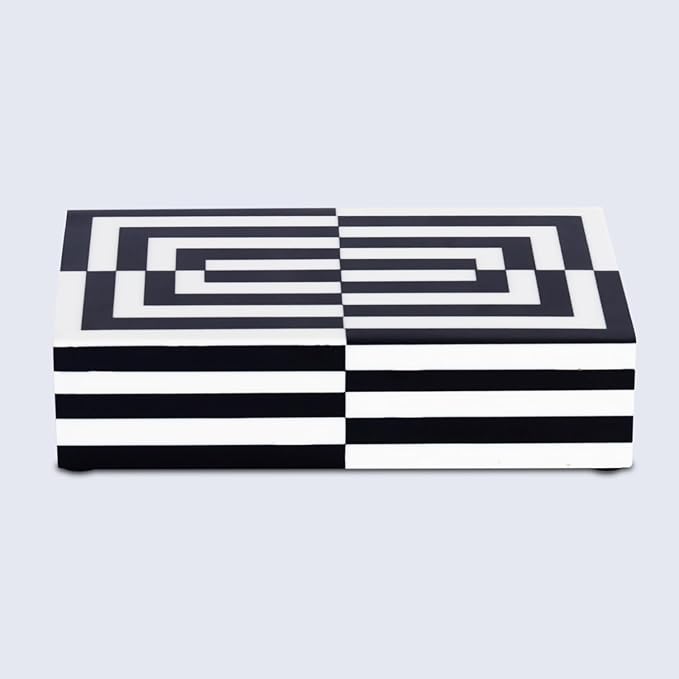 Handicrafts Home Modern Puzzle Slide Decorative Storage Box - Black & White, 8x5x2 Inches