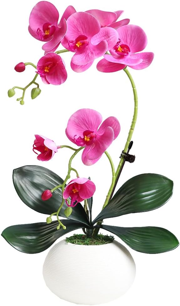 LESING Artificial Potted Orchid Flower for Table Centerpieces,Real Touch Fake Orchid Flowers in Vase for Home Decoration(Style 5,Purple)