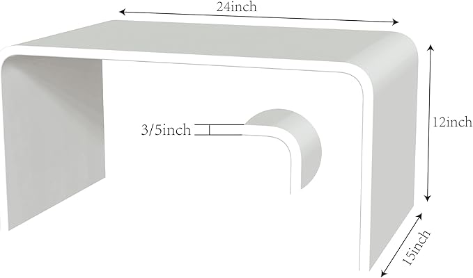 Acrylic Coffee Table for Small Couch, Premium Coffee Tables for Living Room, Modern Waterfall White End Table with Round Edges, Bedroom, Bathroom, Office (24"x15"x12")