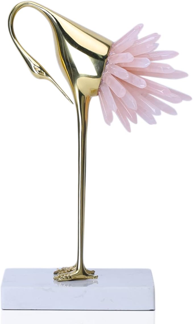 suruim Gold Decor Accents,Brass Birds Statues Gold Home Decor Modern Crystal Decor Ornaments for Living Room, Bedroom, Office Desktop, Cabinets (Pink C)