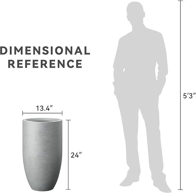 Kante 24 Inch Tall Round Concrete Planter, Large Indoor Outdoor Plant Pots with Drainage Hole and Rubber Plug, Modern Decorative Garden Pots for Home Patio Porch, Natural Concrete