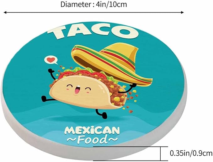 Taco Coasters for Coffee Table Cute Cartoon Mexican Food Funny Happy Hat Lovely Smile Beef Tomato Chicken Housewarming Presents for Women Men Home Decor Office Kitchen Living Room 2 Pcs