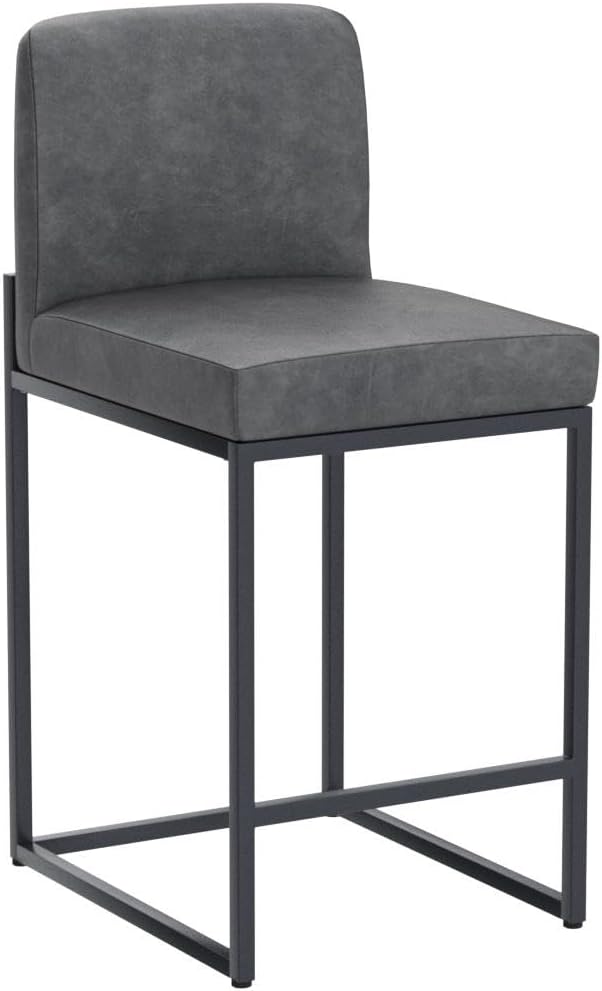 ALPHA HOME 24 Inch Bar Stools Set of 2 Kitchen Counter Stools with Back Pu Leather Counter Chair Counter Height Bar Stools with Upholstered Footrest Sturdy Chromed Metal Steel Frame, Grey