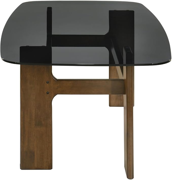 Armen living Ileena Mid-Century Modern 79 in. Rectangle Wood Dining Table in Walnut Finish with Tempered Glass Top