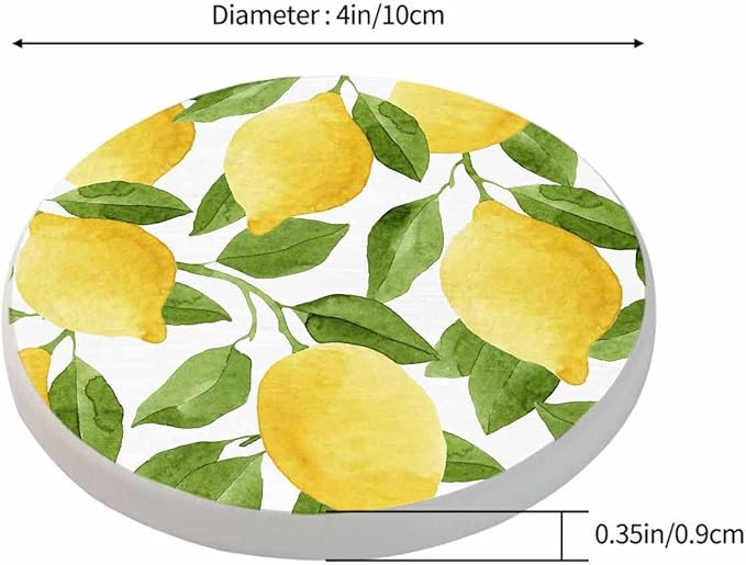 Bright Yellow Lemons Drink Coasters Modern Watercolor Fruit Fresh Food Sketch Housewarming Presentss for New Home Present for Friends,2 Pcs,4 X 4 X 0.35 Inches