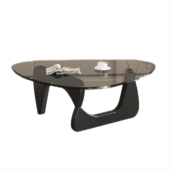 EASYSOUL Modern Glass Coffee Table, 32.68" D x 22.44" W x 15.75" H, Abstract Round Tea Tables for Living Room Home Office Industrial Cocktail Tables (Black-Gray Glass, 32.68")