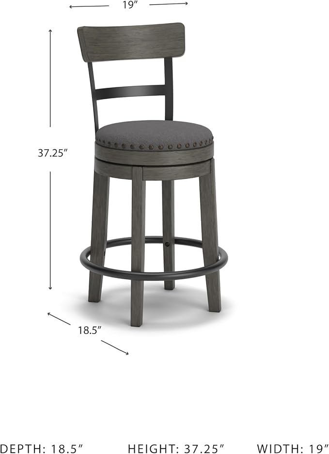 Signature Design by Ashley Caitbrook 24" Farmhouse Counter Height Upholstered Swivel Barstool, Gray