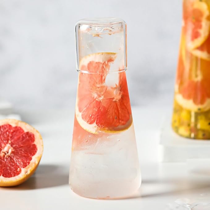 30oz/850ml Clear Glass Bedside Water Carafe with Tumbler Set, Nightstand Water Carafe with Lid for Bedroom, Bathroom Mouthwash Dispenser, Office Use Drinking Glass