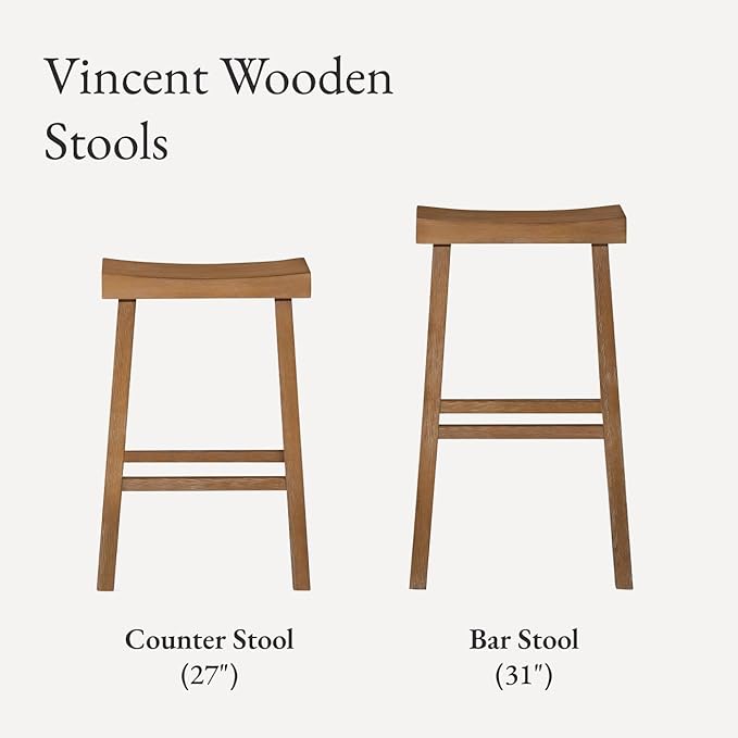 Maven Lane Kitchen Bar Stool, Modern Farmhouse Wood Stool, Kitchen Island Chairs, Pub Bar Height Stools for Kitchen, Wide Comfortable Seat Backless Bar Stools, Vincent 31", Antiqued Natural, Set of 3