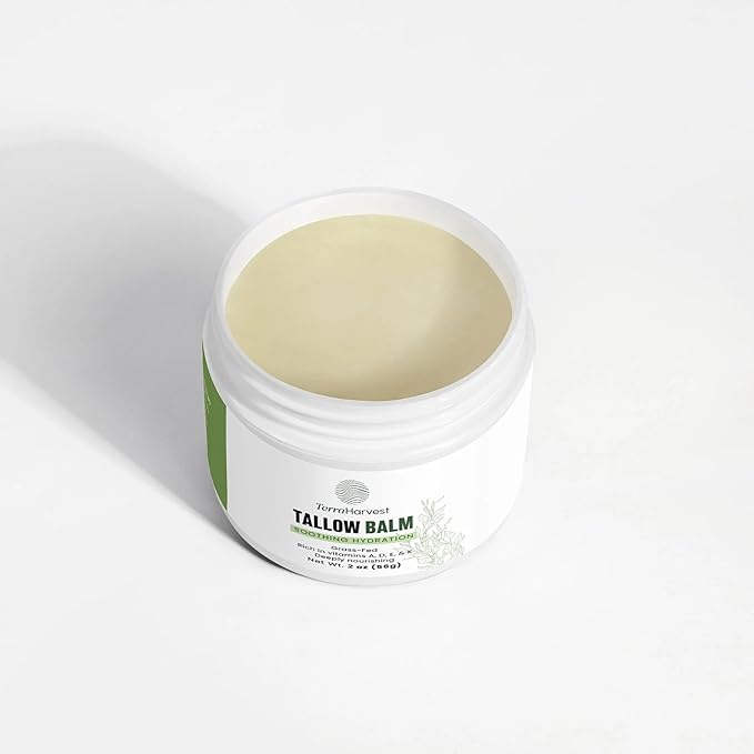 Tallow Balm Soothing Hydration – Grass-Fed Beef Tallow Moisturizer with Olive & Jojoba Oil – Chemical-Free, Vitamin-Enriched Skincare with Essential Oil Aromatherapy – 2 oz