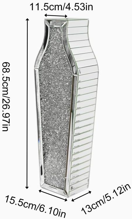 Flower Vase Crushed Diamond: Crystal Silver Mirror Vase Geometric Decorative Vases Large Bling Glass Mirrored Decor for Luxury Home Centerpieces, Won't Hold Water