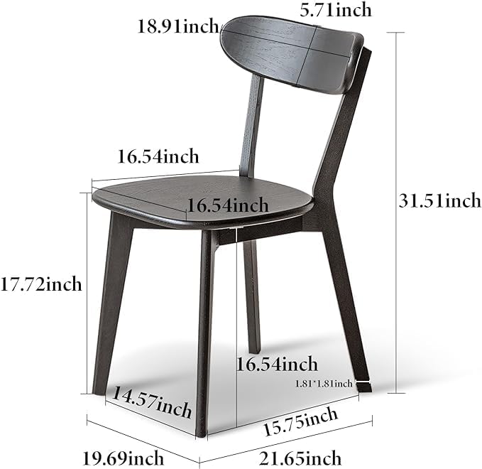 100% Solid Oak Wood Dining Chairs,Mid Century Modern Dining Chairs with Rounded Backrest,Kitchen,Dining Room Chairs Set of 1/2/4 (2, Black Color)