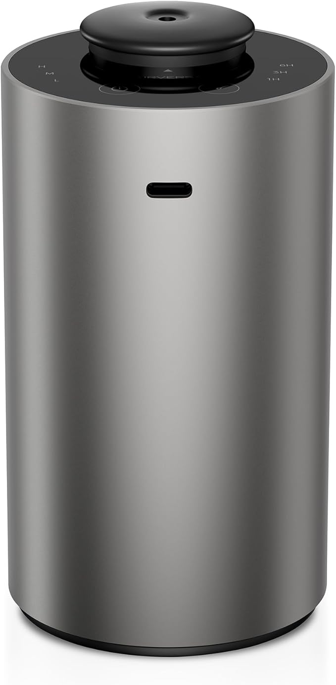 Airversa Waterless Essential Oil Diffuser for Home Aromatherapy Scent Diffusers with 3 Countdown Timer Settings or Timer-Off, 3 Mist Levels for Car Room Studio Office, ANX Premium Metal Spce Grey