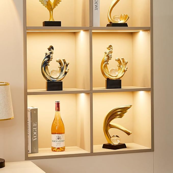 Modern Abstract Decorative Wave Statue, Gold Abstract Art Home Decor,Crystal Ball Art Wave Resin Sculpture, Office Desk Stand, Dining Table Center Decorative Aesthetics(A,Gold)